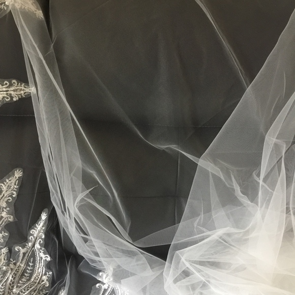 White Lace Trimmed Cathedral Veil no Comb - Picture 6 of 6